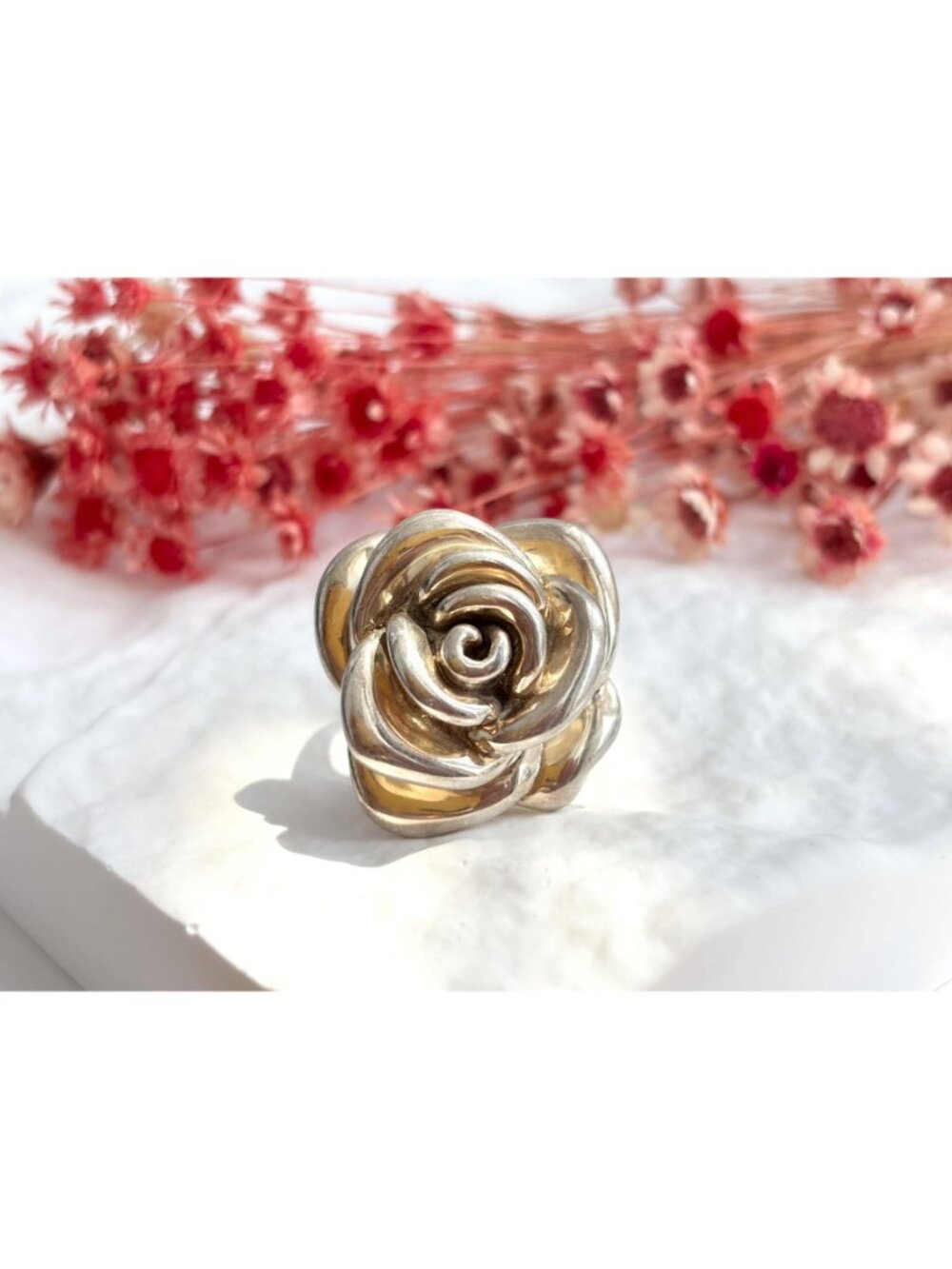 Blooming Rose Floral Beautiful Jumbo Sterling Silver 925 Vintage Ring - sz 7 - Picture 14 of 16